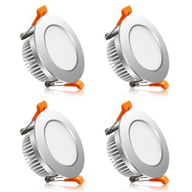 YGS-Tech 3 Inch LED Recessed Lighting Dimmable Downlight, 5W(40W Halogen Equivalent), 5000K Daylight White, CRI80, Silver Trim, LED Ceiling Light with LED Driver (4 Pack)