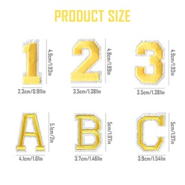 TSHAOUN 72 Pcs Iron on Letters Numbers Patches, A-Z Letter Patches and 0-9 Number Patches, Number Letter Embroidered Fabric Patch for Clothes, Jeans, Backpacks, Hats, DIY Crafts (Gold)