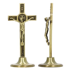 Cross Crucifix for Wall and Table Alloy Vertical Catholic Crucifix Crosses Standing Christian Cross Table Altar, with Removable Base (Copper Color)