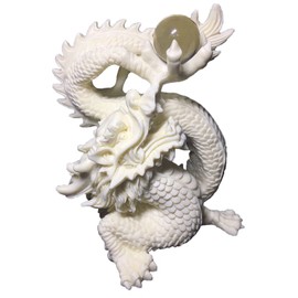 Chinese Feng Shui White Statue,Dragon Play Bead Statue, Hand-Carved Art Dragon Sculpture for Home Office Decorations Gift