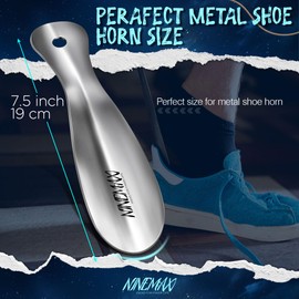 NINEMAX Calzador de Metal 19cm Pequeño 2pcs, Calzador Plata de Acero Inoxidable para Hombre Mujer Senior, Calzadores Para Botas y Zapatos