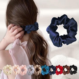 Silk Hair Elastic Scrunchie Silk Scrunchie 100% Silk Hair Accessories, Hair Closure, Ponytail, Simple, Cute, Fashion Miscellaneous, Women's, Sleeping, Before Sleeping, Silk, Compact, Wedding (09 Navy)