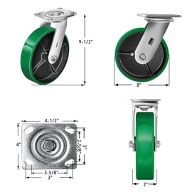 FOVERSWIVE 8"x2" Heavy Duty Casters- Polyurethane Casters Wheel, Casters Set of 4 Heavy Duty, Capacity up to 6000 Lb. Use for Platform Truck, U-Boat Cart, Workbenches (2 Swivel &2 Rigid)