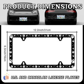 Dog Cat Paw License Plate Frames - 2 Pack Front Rear Paw Print License Plates Holder Covers, Aluminum Metal Rust-Proof Waterproof Car Tag Frame with Screws Fasteners Caps