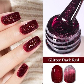 Glitter Nail Polish - Red Nail Polish - Dark Red Nail Varnish Air Dry High Glossy Shine - Shimmer Reflective Long Lasting Nail Art No Chip Fast Dry Nail Polish Gifts for Women