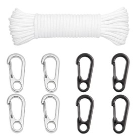 QXCFTW Flag Pole Rope - 16m Heavy-Duty Flagpole Rope with 8 Secure Clips (4 Black & 4 White) - Universal Flag Rope for Residential, Institutional & Commercial Flagpoles