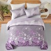 Purple Floral Quilt Set King Size, 3 Pieces Botancal Leaves