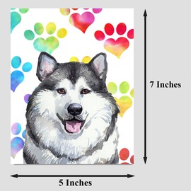 PICTURE THIS PRINTS Alaskan Malamute Dog Greeting Card for Dog Lover, Colorful Dog Lover Greeting, Rainbow Heart Paw Print Card, Pet Sympathy, Dog-Themed Thank You, Comes with Envelope (5x7”)