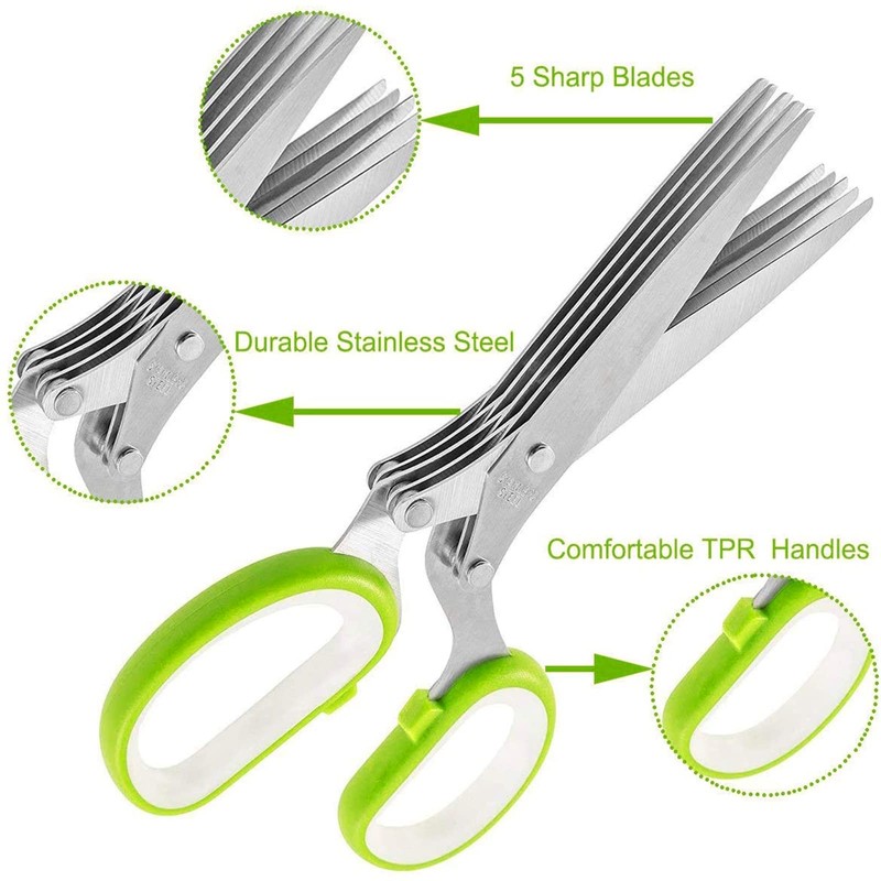 4-Piece Herb Scissors, Herb Scissors, 5-Layer Cutter Blades, Stainless Steel