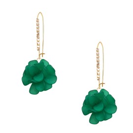 Vavhoo Resin Crystal Earrings for Women Long Dangling Drop Earrings with Tiered Petal Design Statement Jewelry for Party Wedding Evening Wear (Green)