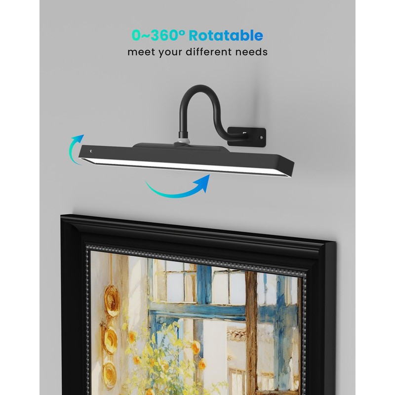 Dimmable Cordless Picture Light with Controller and Timer, Rechargeable 5000mAh