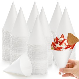 Yopay 400 Pack Snow Cone Cups, 6OZ Wax Coated Paper Shaved Ice Cups, Disposable Dispenser Water Drinking Cups, Paper Funnel for Office Sports Teams Fundraisers Oil or Protein Powder Drinks, White