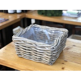 Burkhardt Korbwaren Plant Basket Square in Rattan Grey Approx. 28 x 28 cm Height 14 cm with Foil