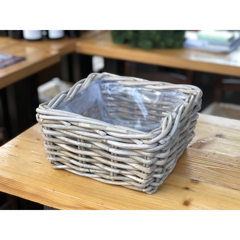 Burkhardt Korbwaren Plant Basket Square in Rattan Grey Approx. 28