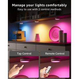 USB Rechargeable RGB Puck Lights with Remote, Color Changing 2400mAh Battery Powered Tap Light Classroom Magnetic Push Light Stick On Closet Lighting Wireless LED Shelf Lights Under Cabinet Touch Lamp