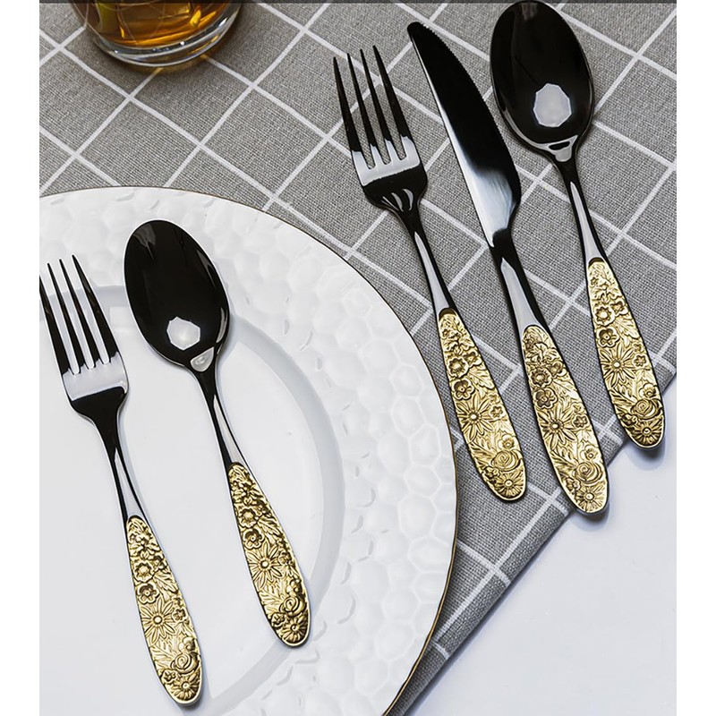 TWEE Black Gold Silverware Set for 4 Unique 18/10 Stainless