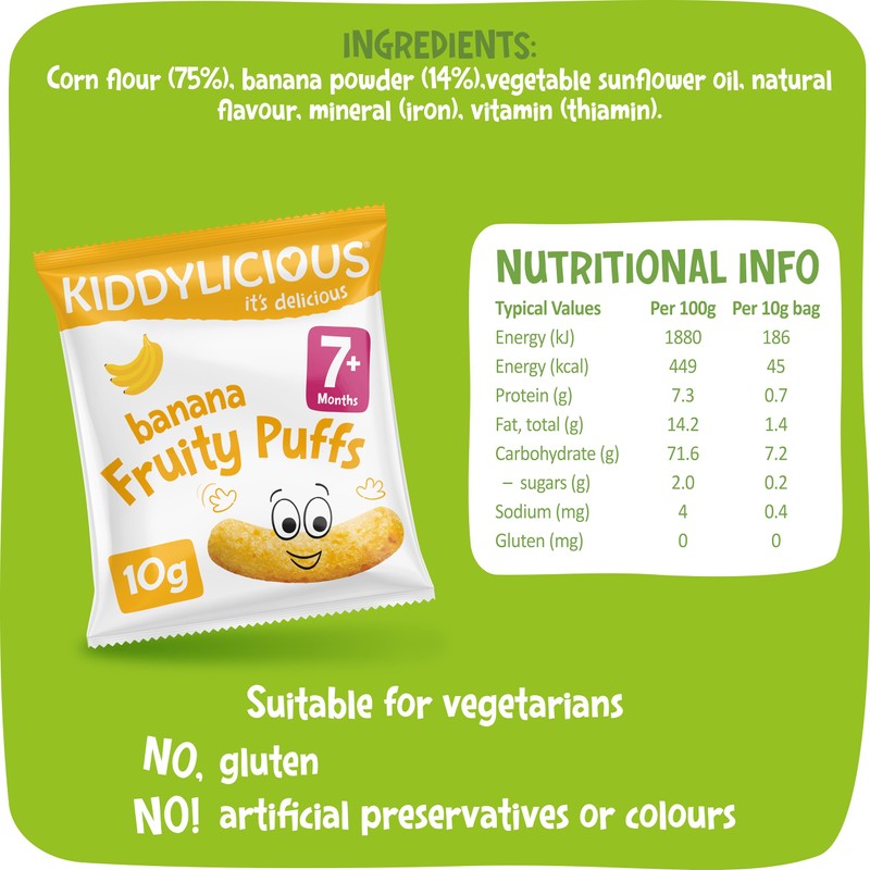 Kiddylicious Gluten-Free Banana Puffs Multipack, 40g (Pack of 3)