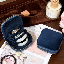 shunmei Estuche de joyería de viaje, bolsa organizadora de joyería portátil con terciopelo suave, de 13 bolsillos para collares, pulseras, aretes y anillos, mini bolsa de joyería con doble cierre de