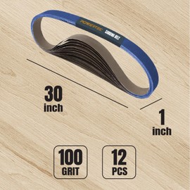 POWERTEC 1 x 30 Inch Zirconia Sanding Belts for Bench Belt Disc sander, 12PK, 100 Grit Belt Sander Sanding Belt for Knife Sharpening, Woodworking, Metal Grinding (413010Z-6-P2)