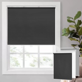 SEEYE Cordless Roller Shades for Windows, 100% Blackout Window Blinds for Privacy & UV Protection, Pull Down Room Darkening Door Blinds, Easy to Install for Home and Office (28" W x 72" H, Black)