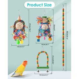 Bissap Conure Toys, 4 PCS Parrot Foraging Shredder Hanging Toys Sola Balls with Sand Hammer Perch Swing Climbing for Small Parrots Parakeets Conures Cockatiels Love Birds Cage Toy