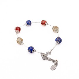 Sospiri Venezia Women's Bracelet with 7 Murano Glass Beads, 0,3” Diameter, Original Murano Glass Jewelry, Gift Idea, Made In Italy Certified (White Red Blue)
