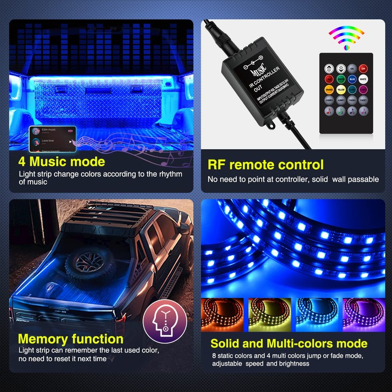 Nilight 3PCS 60 Inch RGB Truck Bed Light Strip Kit