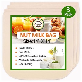 Pack of 3 Nut Milk Bags, Cheesecloth Bags, Cheesecloth Bags, Food Strainer, Cotton Cloth, Muslin for Yoghurt, Juice, Soup, Herbs, Oats, Soy Milk, Wine Deliveries