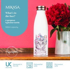 MIKASA Tipperleyhill Double-Walled Stainless Steel Bottle, 500 ml Vacuum Insulated Drinks Bottle Keeps Drinks Cold and Hot, BPA-Free Stainless Steel Bottle with Cat Print
