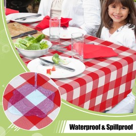 Smiry Rectangle Table Cloth, Waterproof Vinyl Tablecloth with Flannel Backing, Wipeable Buffalo Plaid Table Cover for Dining, Indoor and Outdoor (Red & White, 54"x78")