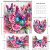 DDQQ 4Pcs Pink Glitter Floral Shower Curtain Set Rose Bathroom