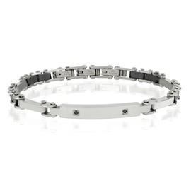 10:10 Mens Stainless Steel Bracelet Black Ceramic Cubic Zirconia Adjustable Size Free Gift Box Regolabile Stainless Steel No Gemstone, Stainless Steel, No Gemstone