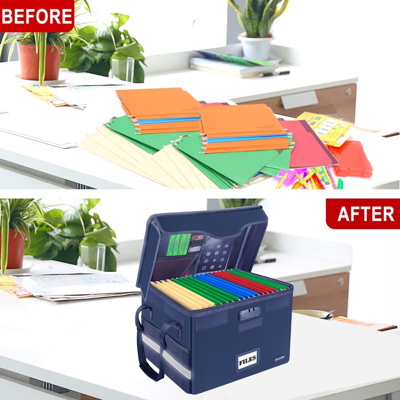 DocSafe Fireproof Document Box with Lock,File Storage Organizer with Pockets,Collapsible