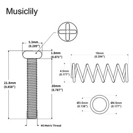 Musiclily Pro Metric M3x20mm Stainless Steel Saddle Intonation Screws and Spring Set for Imported Electric Guitar Bass Bridge, Original Color (Set of 6)