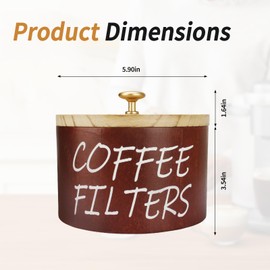 LVACODV Coffee Filter Holder, Large Capacity Coffee Filter Storage Container with Wood Lid, Round Coffee Filter Dispenser Rustic Farmhouse Coffee Filter Organizer for Coffee Bar Counter Decor (Brown)