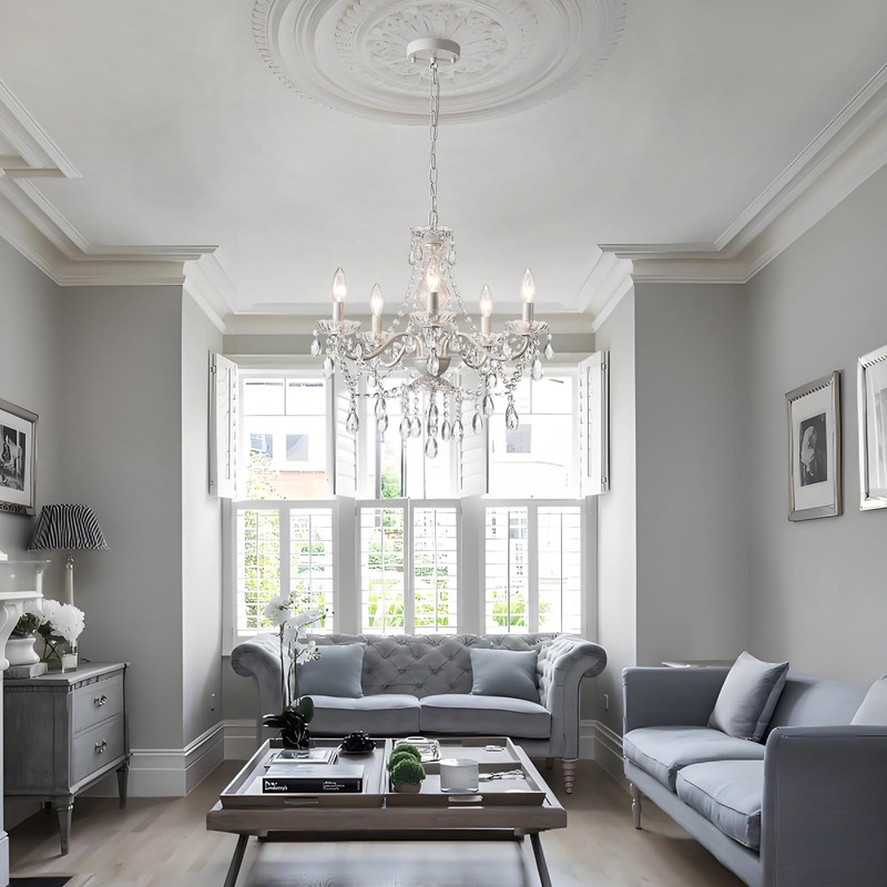 Crystal White Chandelier, Ceramic White Hanging Pendant Light,Crystals Pendant and