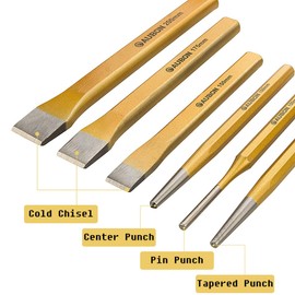 Abuff 6 Pcs Punch and Chisel Set, 3 Piece Digging Tools Chisel Set and 3 Piece Professional Mechanics Punch for Brick Metal and Stone