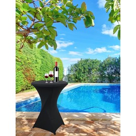 Deisy Dee Cocktail Spandex Stretch Round Tablecloth Table Cover for Wedding Party Decoration (Black, 23 in)