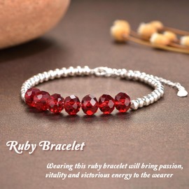 MUCCA July Birthstone Bracelets for Womens Adjustable 925 Sterling Silver Bracelet 7 Natural Ruby Crystal Birthstone Jewelry Stylish July Birthday Gifts for Women and Friend