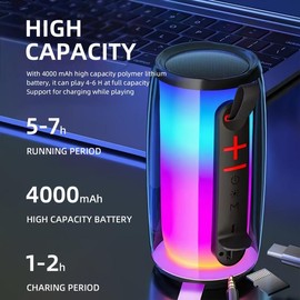 K9 Wireless Speaker, with 2 One Microphone, Colorful LED Light, Portable Outdoor 3D Stereo Bass Luminous Speaker, Ambience Light Color Changing - Color: White