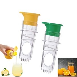 2Pcs Mini Lemon Squeezer, Compact Handheld Lemon Juicer with Lid & Built In Filter Screen, Small Manual Juicer for Lemon, Lime & Cocktails (Green+Yellow)