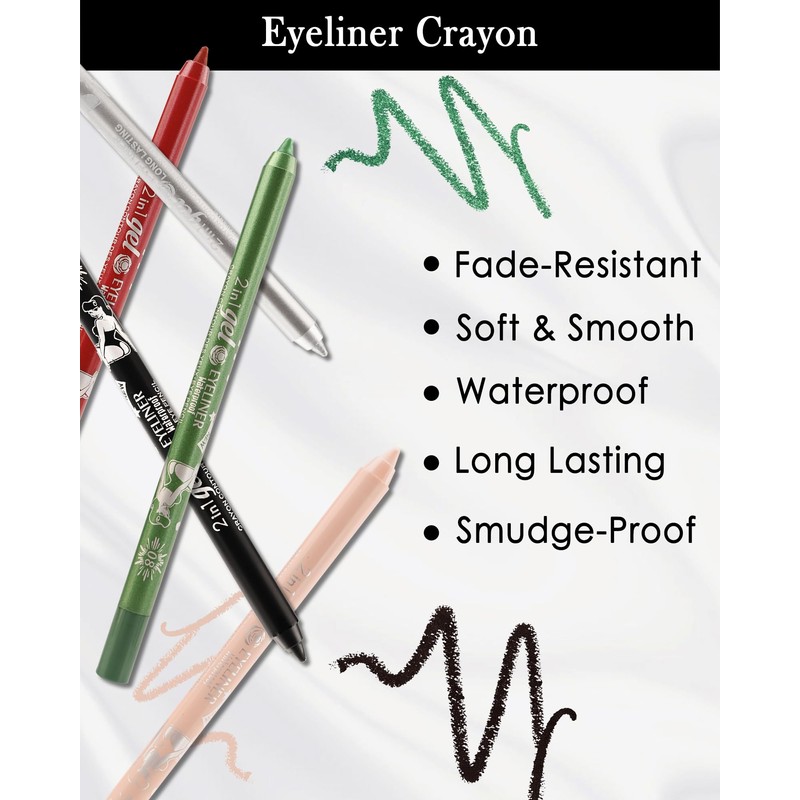 2 x Gel Eyeliner Waterproof, White Silver Smooth Cream Eyeliner