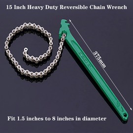 15 Inch Heavy Duty Reversible Chain Wrench | Adjustable Oil Fuel Filter Pipe Fitting Tool | Fit Max 8 Inch Diameter