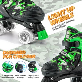 Adjustable Roller Skates for Boy & Youth, Kids Roller Skates with All Light up Wheels for Indoor Outdoor Sports