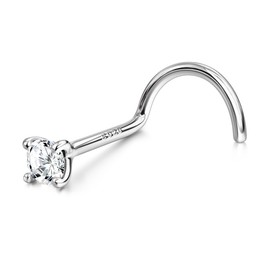 Thunaraz 925 Sterling Silver Nose Studs, 18G Corkscrew Nose Ring, Simulated Diamond CZ Hypoallergenic Nose Piercings for Women Men 1.5MM