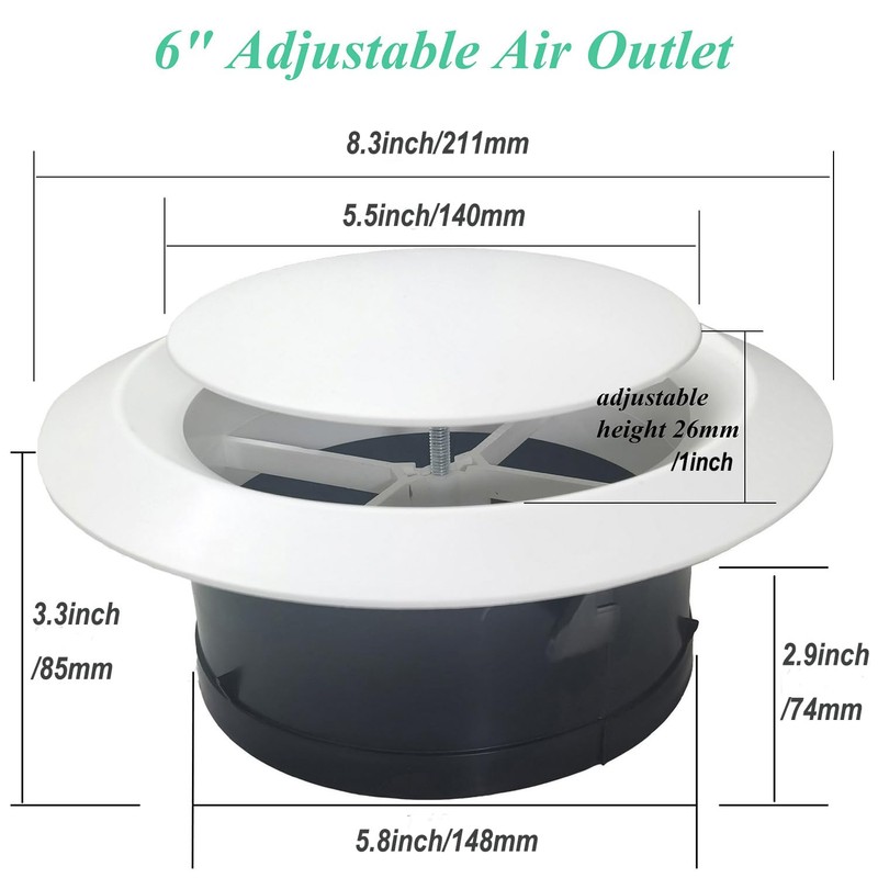 6 Inch Adjustable Air Vents, ABS Soffit Vent Round Soffit