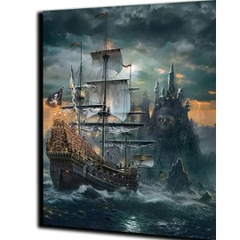 Paint by Numbers DIY Canvas Oil Painting Kit for Adults with Paint Brushes and Acrylic Pigment-16 x 20 inch Pirate Ship -Frameless