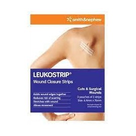 Leukostrip Wound Closure Strip, 6.4 mm x 76 mm Size (Pack of 3)