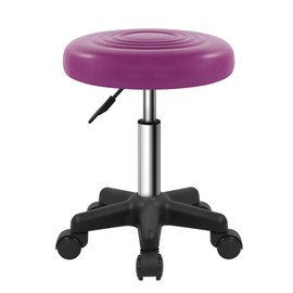 FURWOO Round Swivel Stool with Wheels PU Leahter Rolling Stool Height Adjustable Stool for Spa Salon Massage Purple