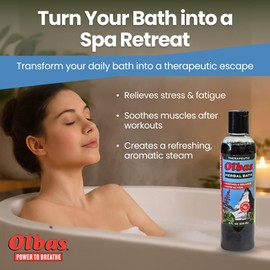 Olbas Herbal Bath Sore Muscle Bath Soak & Natural Muscle Relaxer Bath, Each Aromatic Swiss Formula with Essential Oils & Chlorophyll, Relaxing Bubble Bath for Men, Women and Kids 8 fl oz (236 ml)